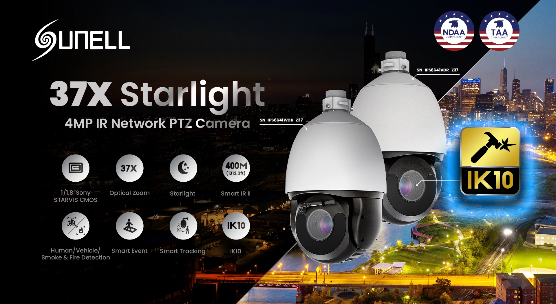 พบกับ sunell 4MP ล่าสุด Starlight PTZ Dome Camera